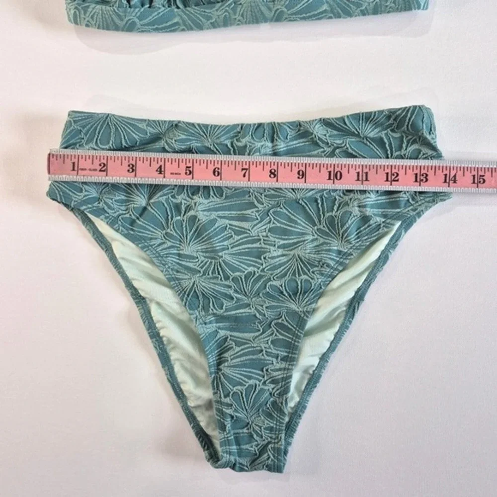 Cupshe Womens Teal‎ Textured Floral High Waisted Bikini Set NWT Size Medium